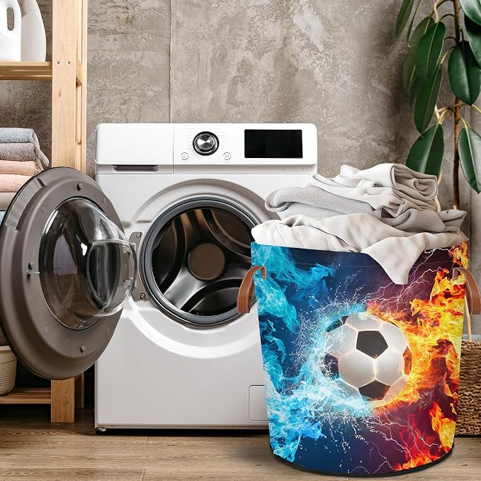 Soccer Fire Laundry Hamper Waterproof Collapsible Basket - Image 4
