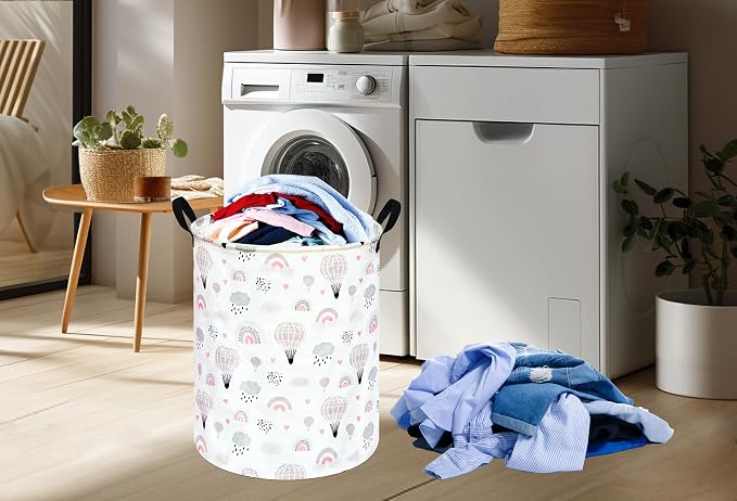 Hot Ait Balloon Print Round Laundry Hamper Storage Basket Bins Clothes Nursery - Image 5