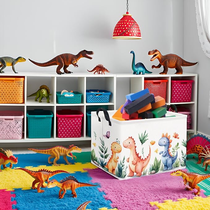 HIYAGON Rectangular Dinosaur Basket Kids Baby Storage Bin Toy Basket Organizer - Image 2