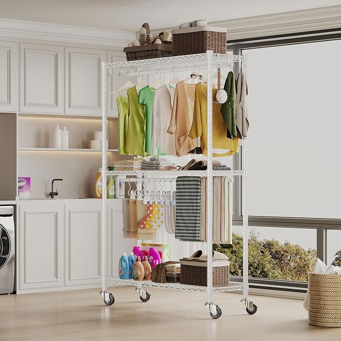 Rolling Garment Rack with Wheels, Heavy Duty Clothing Rack - Image 3
