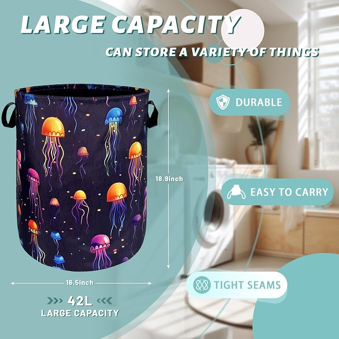 Colorful Jellyfish Laundry Hamper Ocean Laundry Basket - Image 2