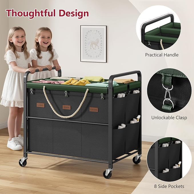 Tajsoon 350L Extra Large Laundry Sorter 6 Section, Heavy Duty Laundry Basket - Image 6