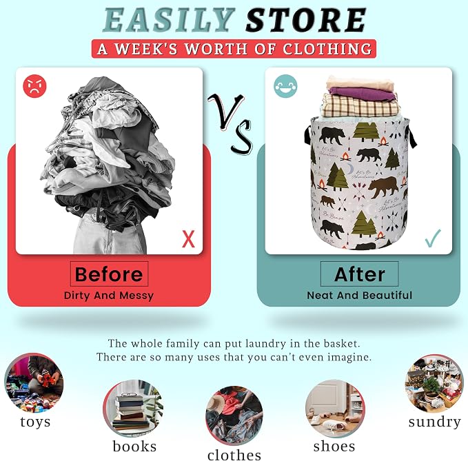 Funny Adventure Bear Forest Laundry Hamper Camping Laundry Basket - Image 3