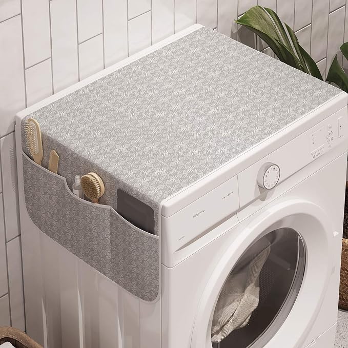 Lunarable Grey Washing Machine Organizer, Floral Flower Pattern 4 Leaf Petals by Lunarable