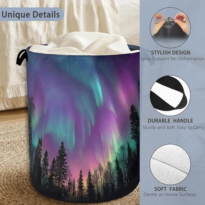 Aurora Forest Laundry Basket, Foldable - Image 3