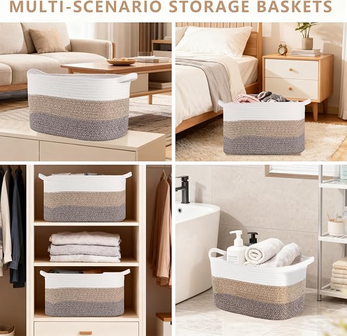 3PCS Grey Cotton Rope Woven Storage Basket, Baby Blankets & Empty Gift Baskets - Image 5
