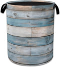 Rustic Wood Grain Laundry Basket, Foldable Waterproof Oxford Cloth Tote Bag by Unknown