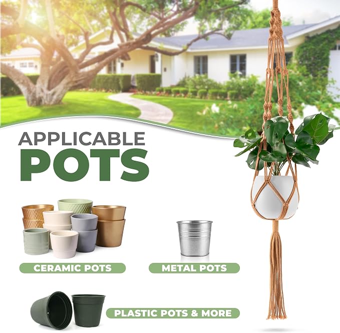 Sorbus Macrame Plant Hanger Indoor Outdoor Hanging Plant Pots Cotton Rope - Image 2