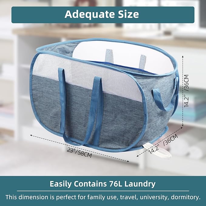 2 Pcs Collapsible Laundry Baskets, Tear Proof Pop Up Laundry Hamper - Image 5