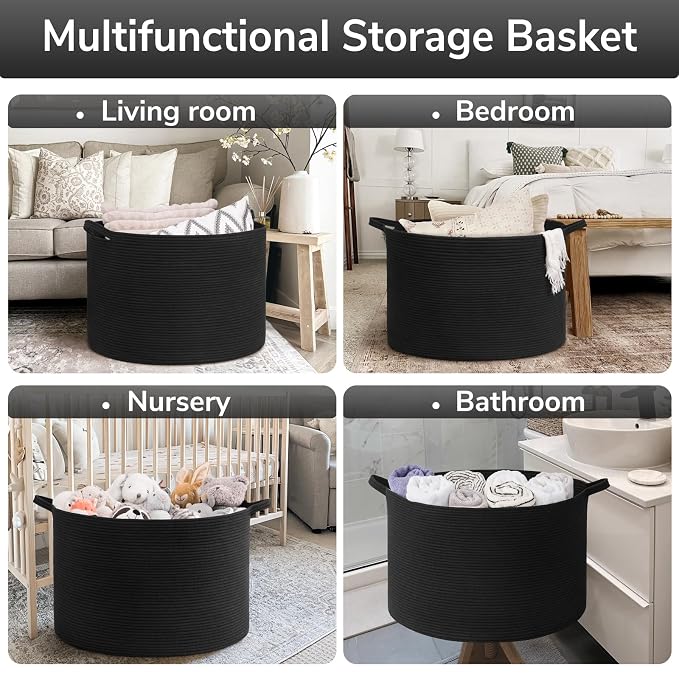 Goodpick Large Storage Basket, 23.5'' x 15.8'' Woven Storage Baskets, Cotton - Image 6
