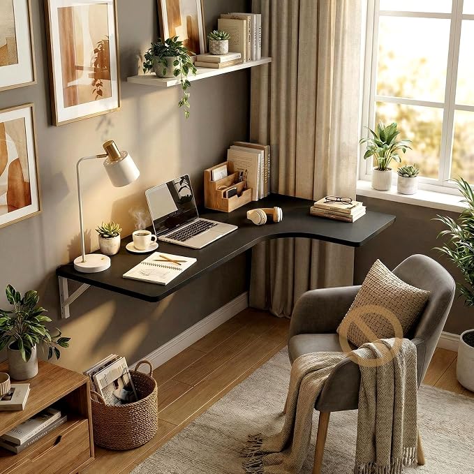 Wall Mounted Folding Table L Shaped, Fold Down Floating Desk by MBBTAGHome