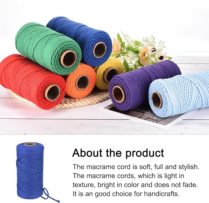 Rebower Macrame Cord 4mm x 109 Yard, Natural Cotton Macrame Rope Twisted - Image 4