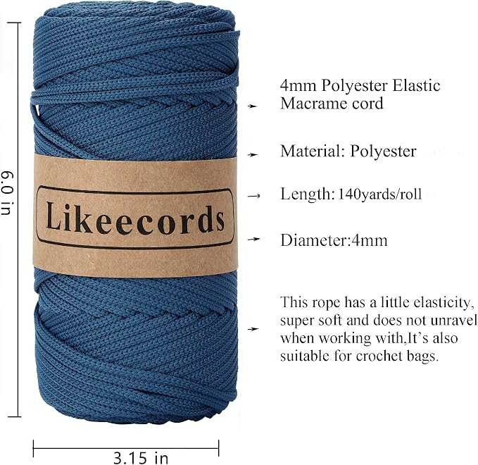 4mm Polyester Braided Macrame Cord 140Yard /426Feet, Elastic Yarn - Image 2