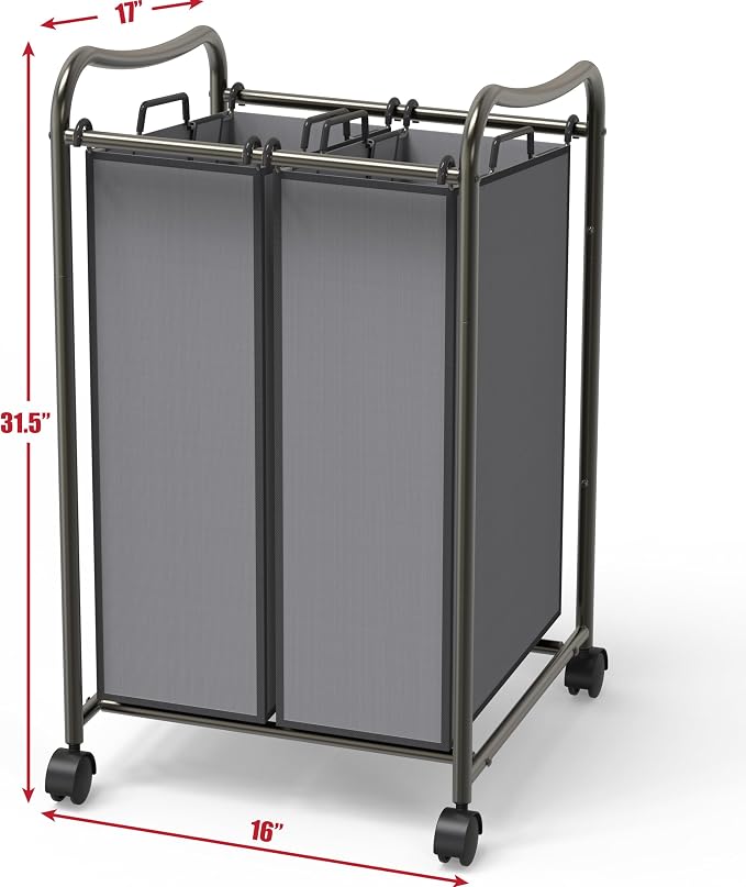 Simple Houseware 2-Bag Heavy Duty Rolling Laundry Sorter Cart, Dark Gray – 2 - Image 2