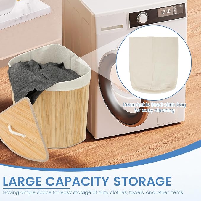 Laundry Hamper with Lid & Inner Bag Large Capacity Bamboo Laundry Basket Space - Image 4