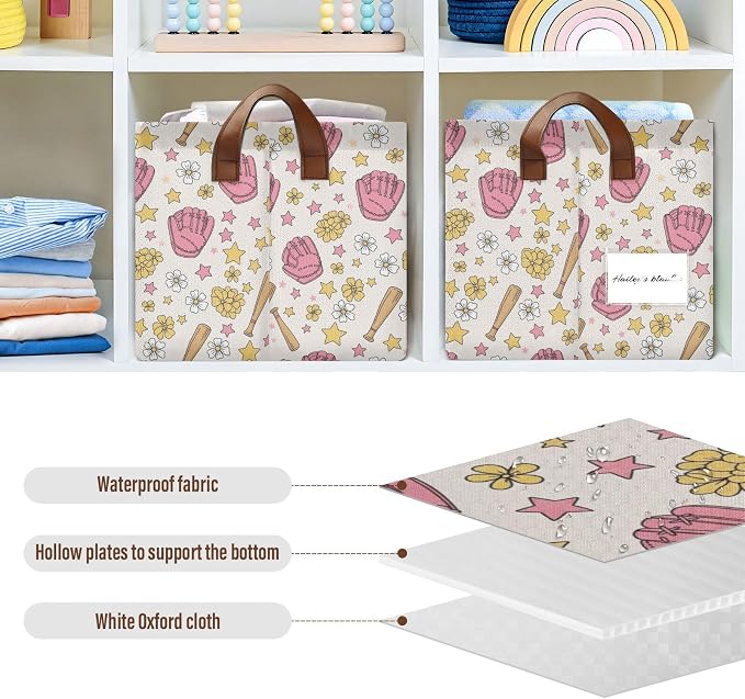 Sports Baseball Glove Storage Bins Large Baskets Boxes Foldable Fabric Storage - Image 5