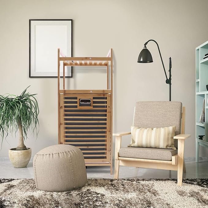 3 Tier Bamboo Laundry Hamper, Large Capacity Free Standing Hamper - Image 9