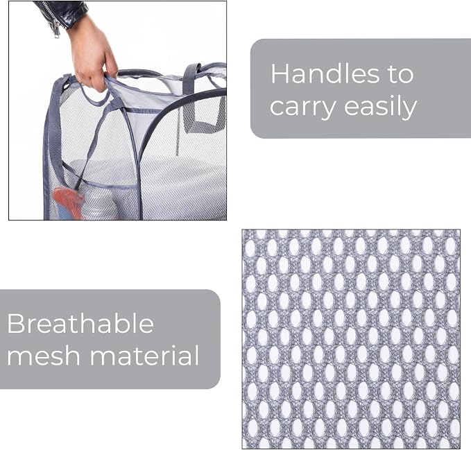 Smart Design Deluxe Mesh Laundry Pop Up Hamper Combo w/ Rectangle & Square - Image 7