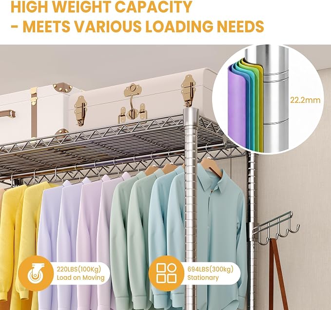 Rolling Clothes Rack, 75.6"H Heavy Duty Metal Garment Rack - Image 4