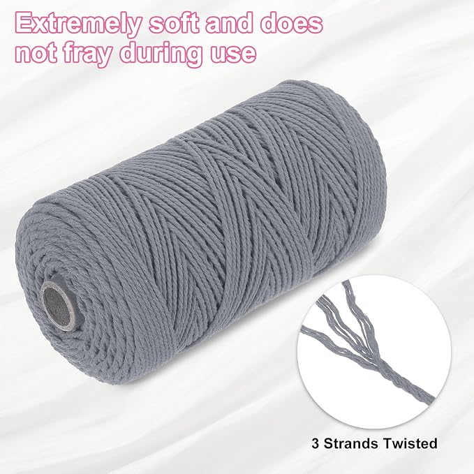 HARFINGTON Natural Macrame Cord 2mm x 220 Yards 3 Strand Twisted Cotton Macrame - Image 3