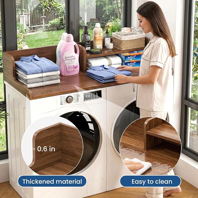 Washer Dryer Countertop with Open Storage Shelf & Raised Edge Guard, Laundry - Image 5