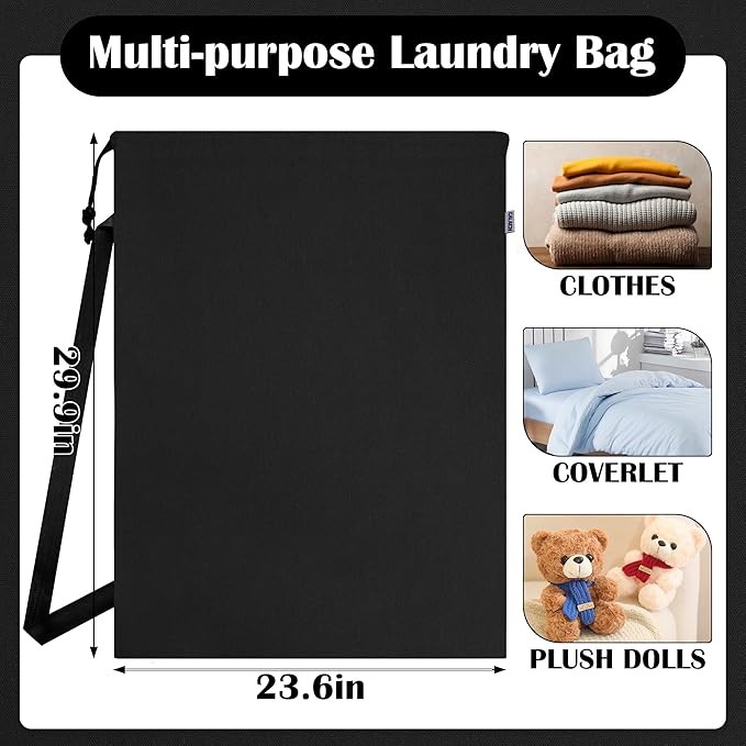 Canvas Laundry Bag with shoulder Strap 24"W x 29"H, Large Drawstring Dirty - Image 2