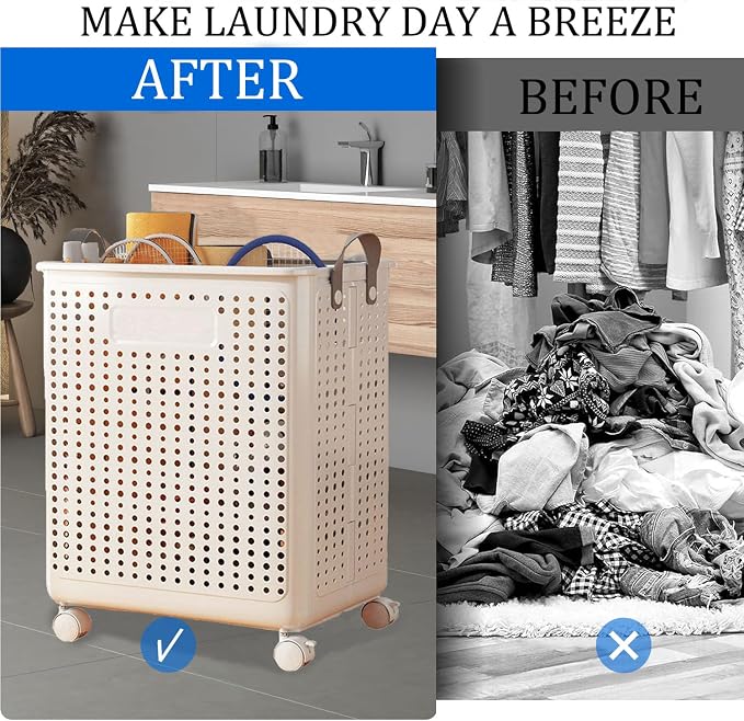 55L Collapsible Large Laundry Hamper, laundry basket plastic, Laundry Basket - Image 2