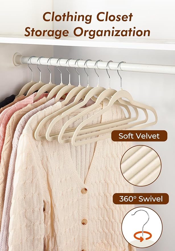 HOUSE DAY Ivory Velvet Hangers 100 Pack - Image 7