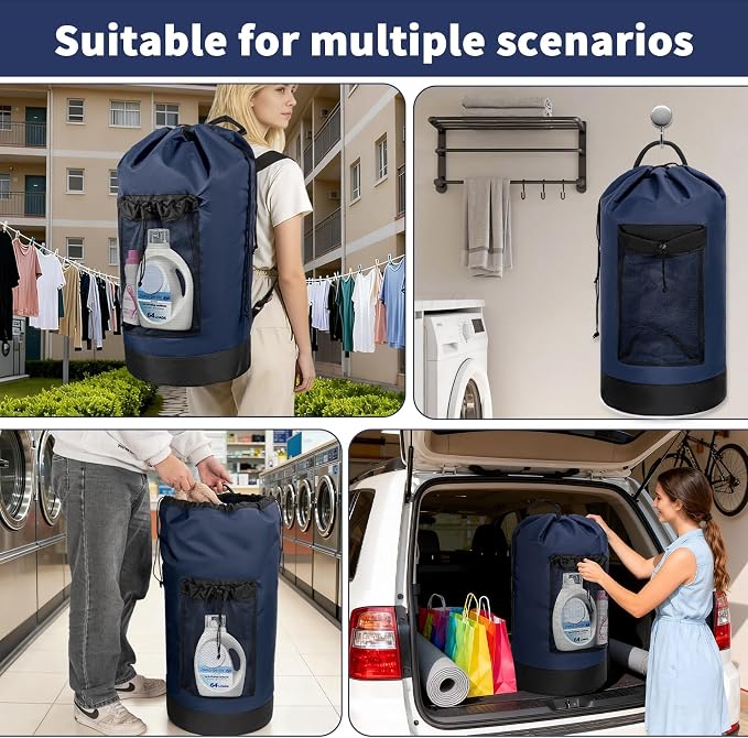 Laundry Bag Backpack with 3 Sizes Mesh Wash Bags and Shoulder Straps Foldable - Image 7