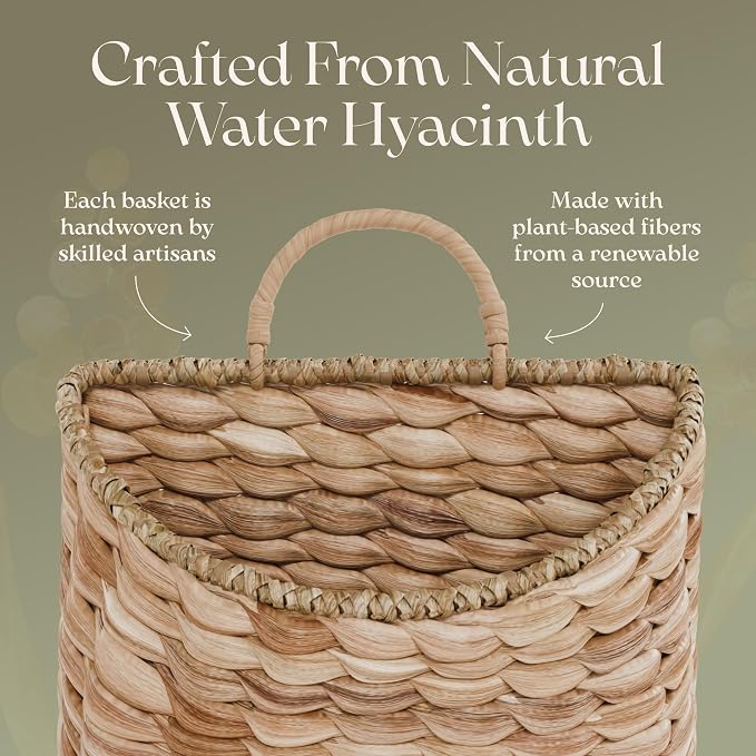 Boho Woven Wall Hanging Basket – Water Hyacinth Flat Back Basket - Image 8