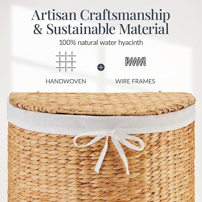 Best Choice Products Half Moon Laundry Hamper w/Lid, Woven Half Round Laundry - Image 3