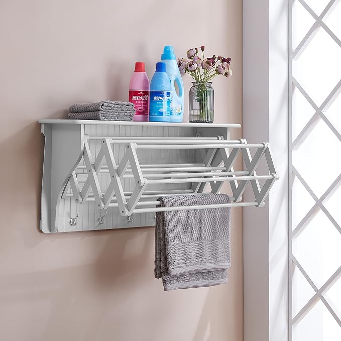 Danya B Accordion Clothes Drying Rack, Retractable, Wall Mounted Towel Rack and - Image 3