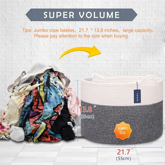COMSE Extra Large Blanket Basket, Woven Laundry Basket, 21.7”x 13.8”, Nursery - Image 3