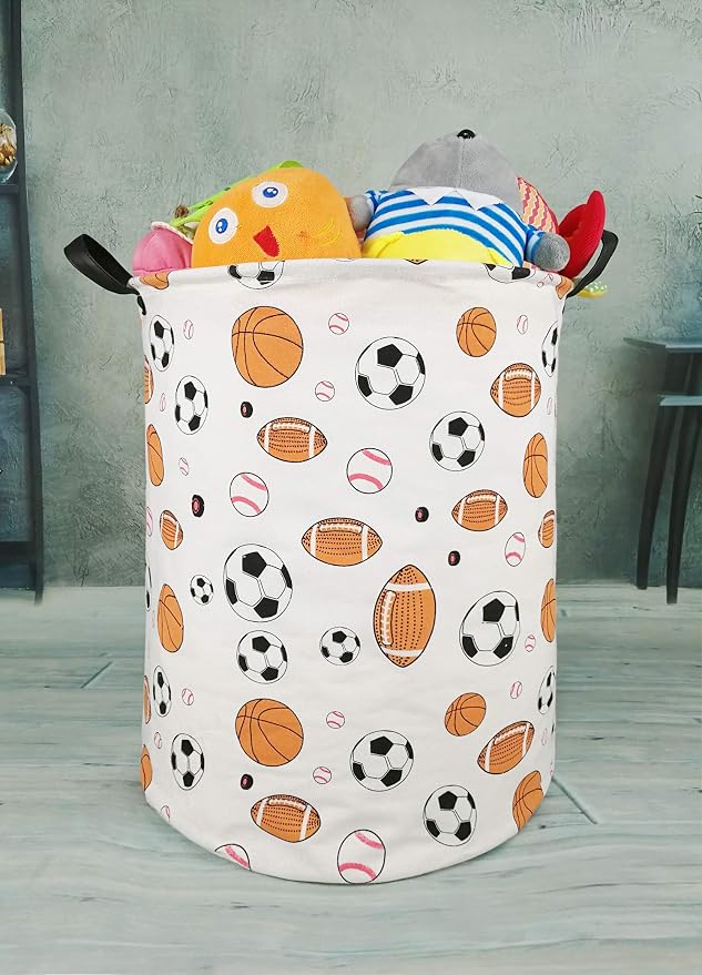 KUNRO Round Basketball Football Laundry Gift Basket Storage Hamper, Clothes - Image 4