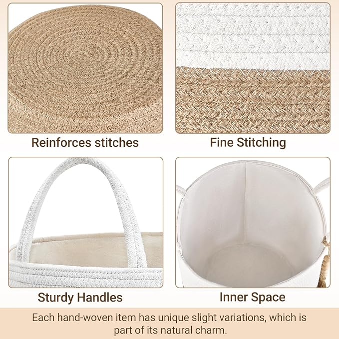 Mkono Woven Storage Basket Decorative Rope Basket Wooden Bead Decoration - Image 7