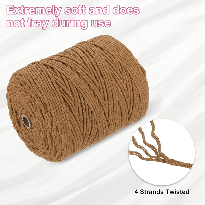 HARFINGTON Natural Macrame Cord 3mm x 328 Yards 4 Strand Twisted Cotton Macrame - Image 3