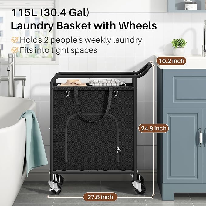 Laundry Basket with Wheels, 150L Large Rolling Laundry Hamper, Heavy-Duty - Image 2