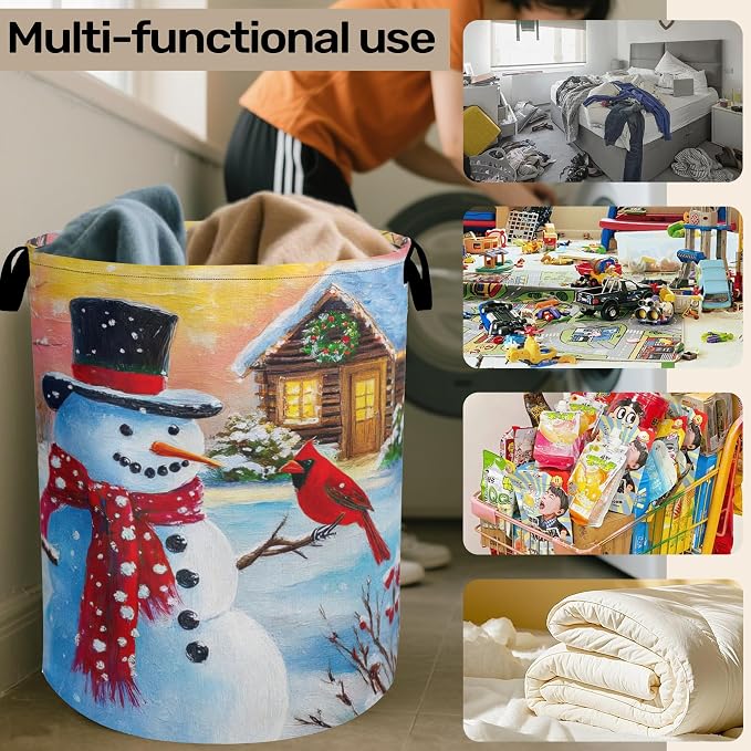 Snowman Cardinal Large Clothes Hamper Bag - Image 6