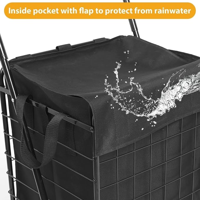 Foldable Shopping Cart with Waterproof Basket Liner & 360° Swivel Wheels | - Image 9