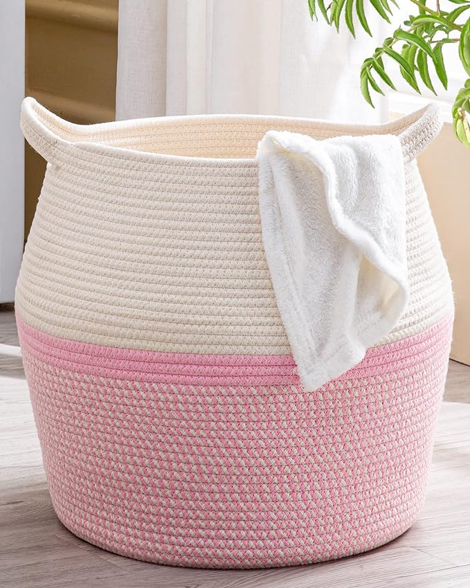 KAKAMAY Woven Baskets for Storage, Large Cotton Rope Woven Baby Laundry Hamper by KAKAMAY