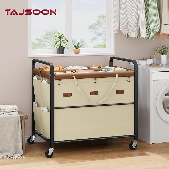 Tajsoon 350L Extra Large Laundry Hamper 6 Section, Heavy Duty Laundry Cart - Image 2