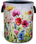Colorful Flowers Laundry Basket Boho Floral Print Foldable Waterproof Oxford by NUTAINLA