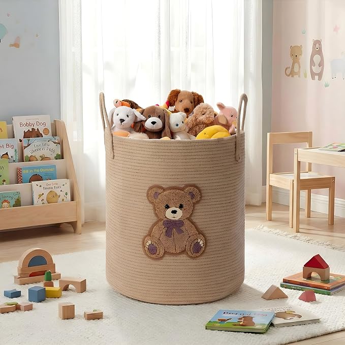 LemonRoad Bear Laundry Hamper Large Cotton Rope Storage Basket Woven Storage - Image 5