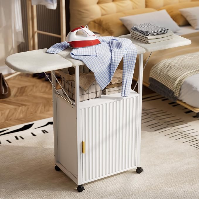 Rolling Ironing Board with Storage Cabinet, Folding Ironing Board with - Image 3