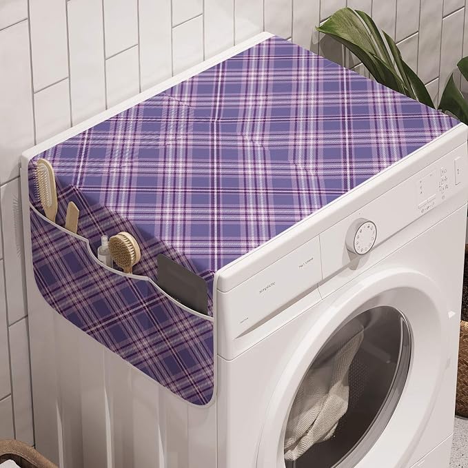 Lunarable Lavender Washing Machine Organizer, Continuous Retro Style Plaid by Lunarable