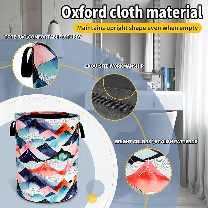 Mountains Waves Laundry Basket Colored Mountain Foldable Oxford Cloth Funny - Image 3