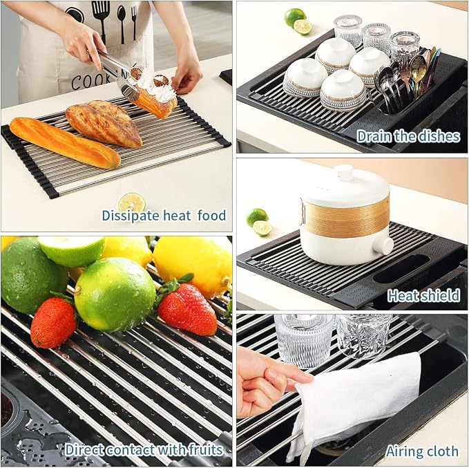 Berglander Dish Drying Rack Over The Sink, L17.5 by W 15" Rollable Stainless - Image 5