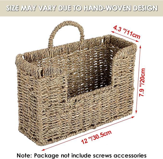 BTSKY Woven Hanging Magazine Holder, Seagrass Magazine Basket, Wall Mounted - Image 3