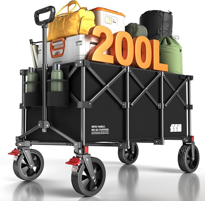 200L Collapsible Foldable Wagon, Large Heavy Duty Wagon Cart by Unknown