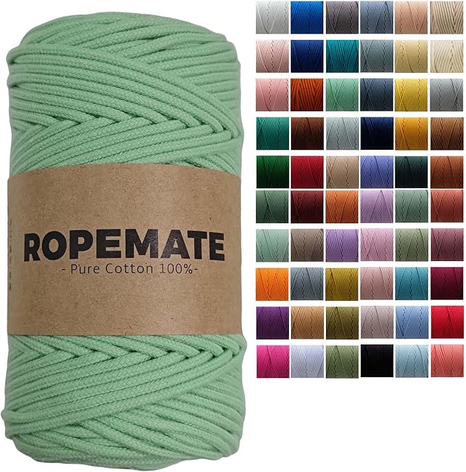 ROPEMATE 100% Pure Cotton 3mm Braided Macrame Cord by ROPMEATE